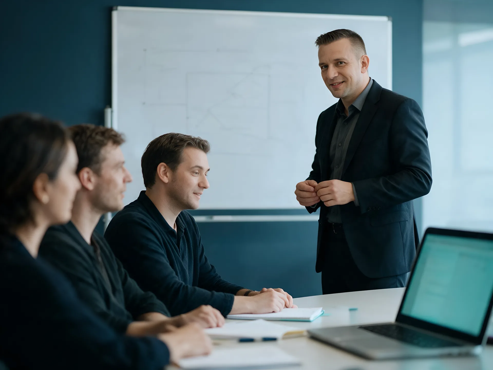 Delivering an AI adoption training session to a small team.
